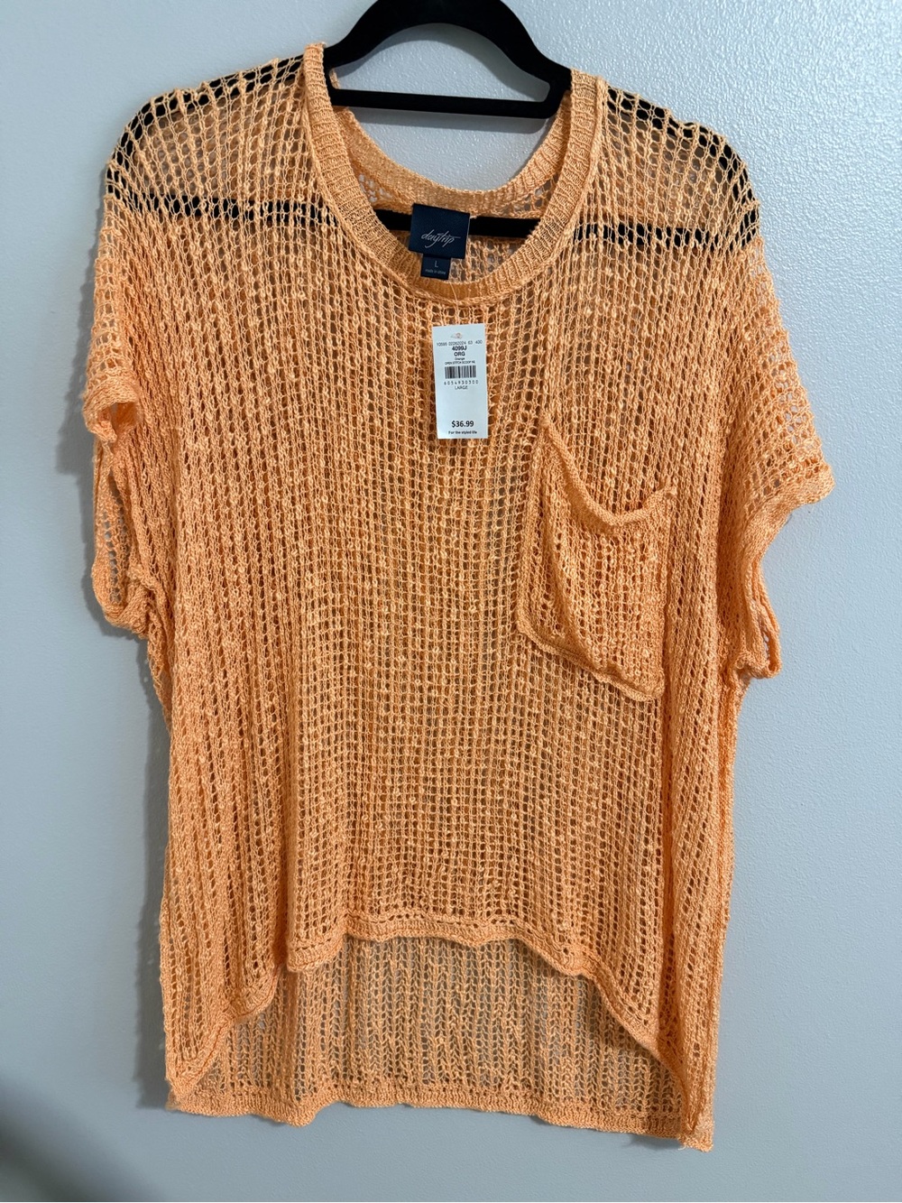 Daytrip Open Stitch Scoop Neck Tee in Peach-Orange